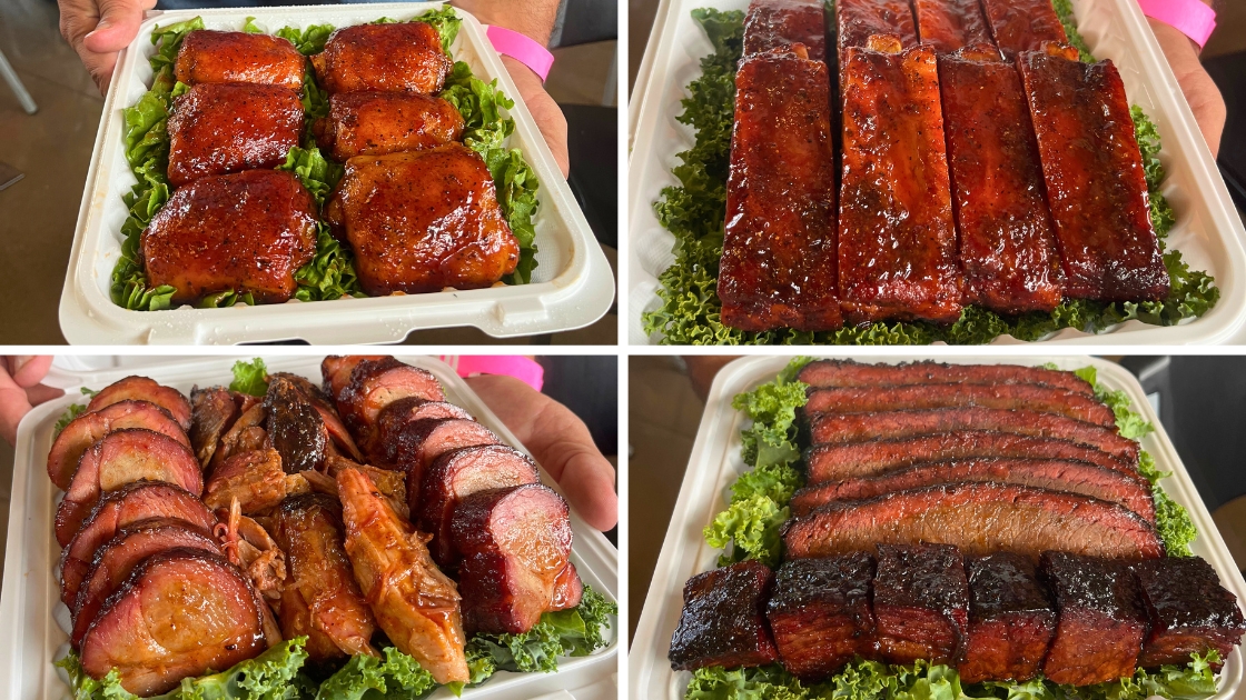 Blind BBQ entries for Amateur Andy BBQ competition including chicken, ribs, pork shoulder, and brisket
