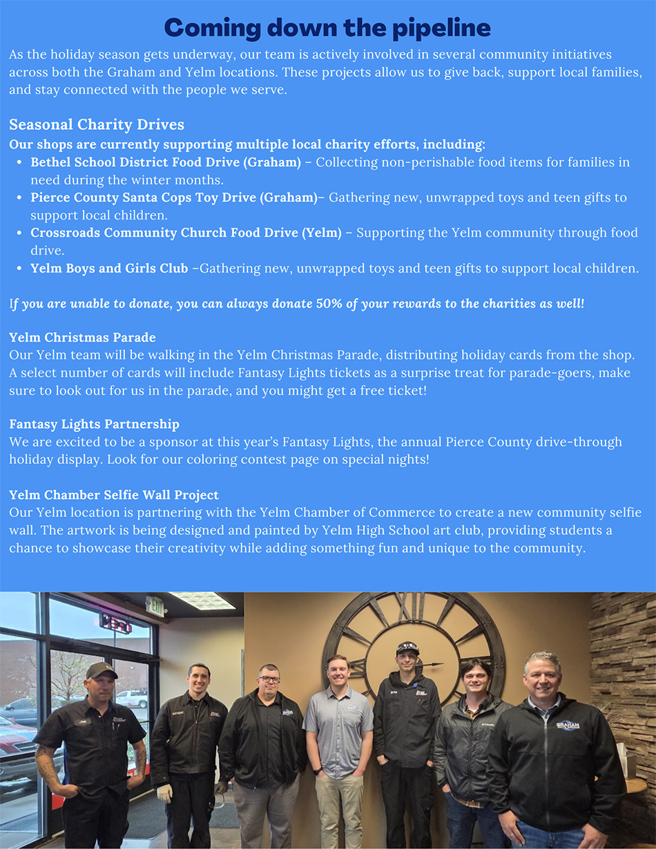 Graham Auto Repair Fall 2025 Newsletter: Coming Down the Pipeline