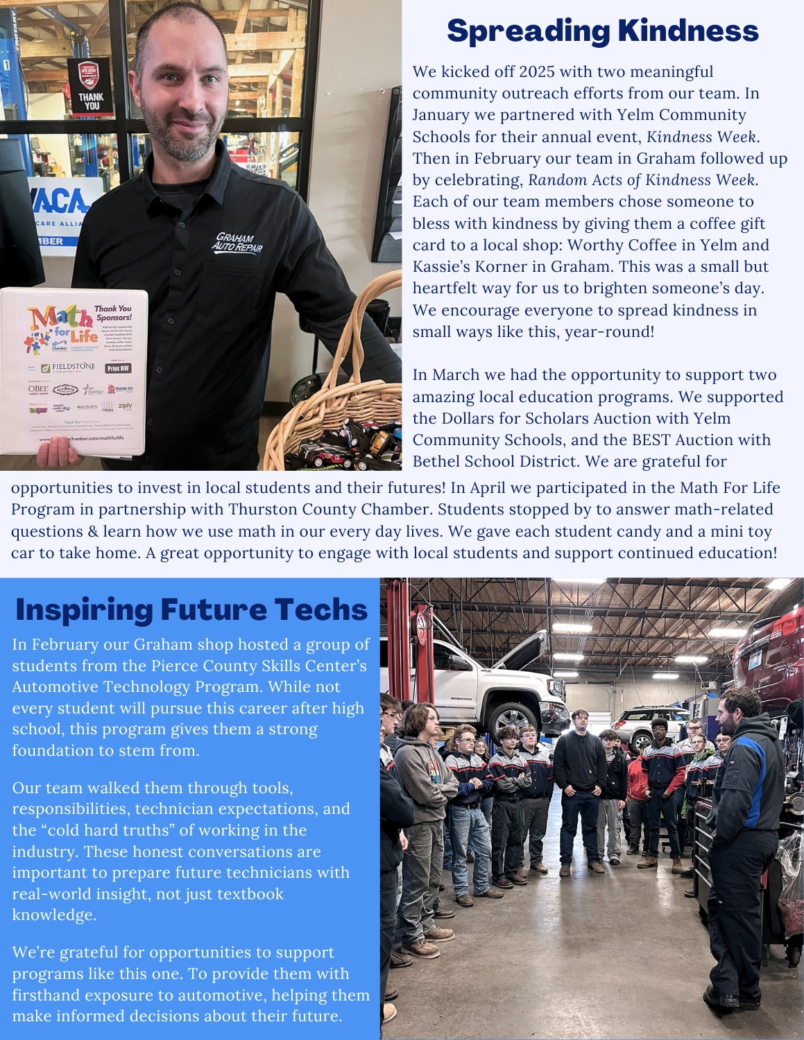 Graham Auto Repair Summer 2025 Newsletter: Spreading Kindness & Inspiring Future Techs