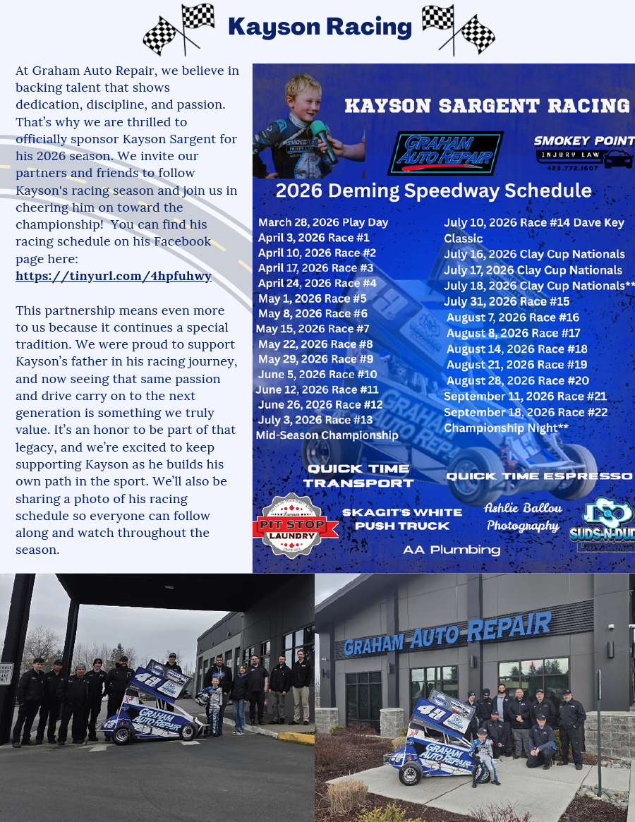 Graham Auto Repair Spring 2026 Newsletter: Kayson Racing
