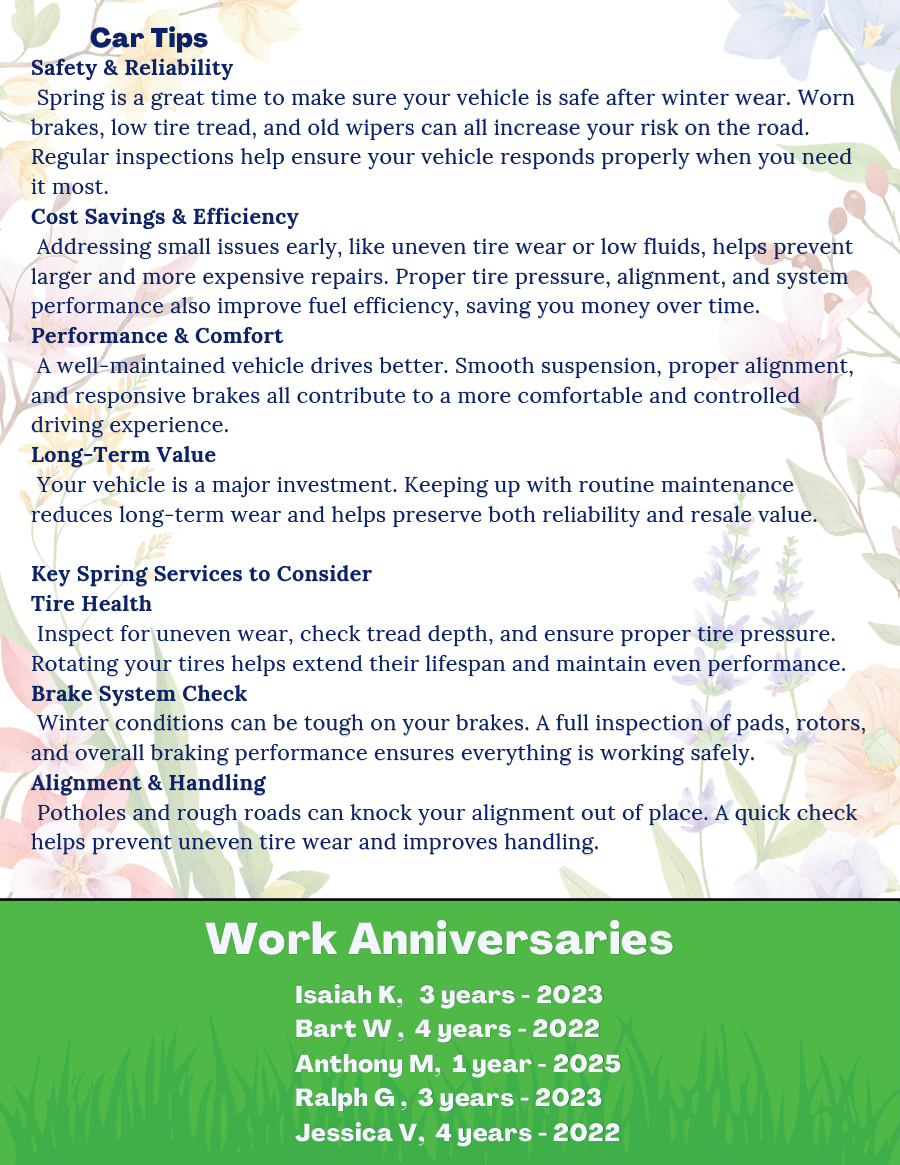 Graham Auto Repair Spring 2026 Newsletter: Car Tips